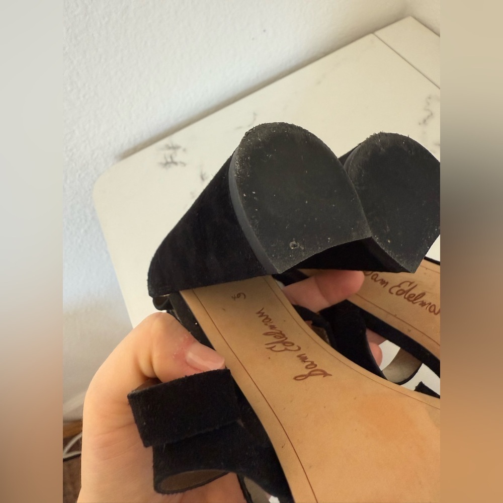 Sam Edelman 100% Leather Black Suede Lace-Up Block Heels with Back Zip - Picture 6 of 6
